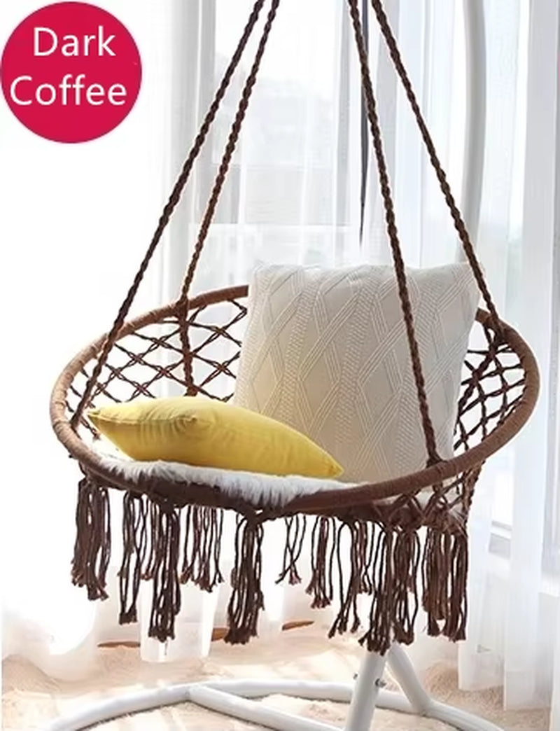 Nordic Style Hanging Basket Ins Hanging Chair Hammock Cotton Rope Woven Hanging Basket Tassel Swing Outdoor for Child Adult