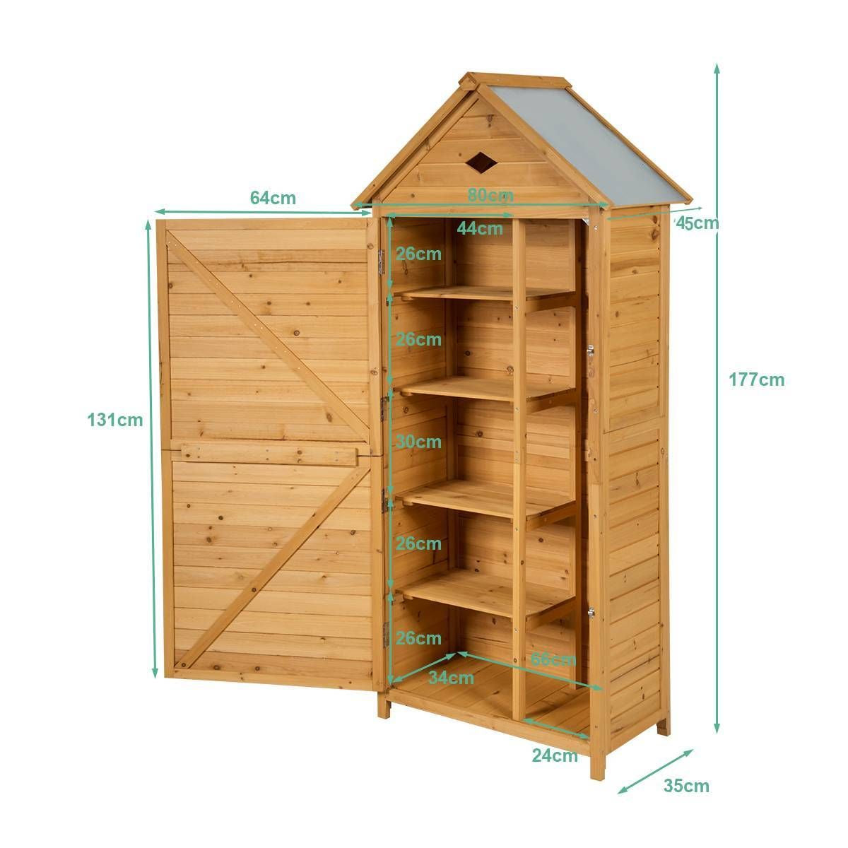 Abri De Jardin Extérieur À 5 Etagères Cabane Verrouillable En Bois De Sapin Toit En Tôle Galvanisée