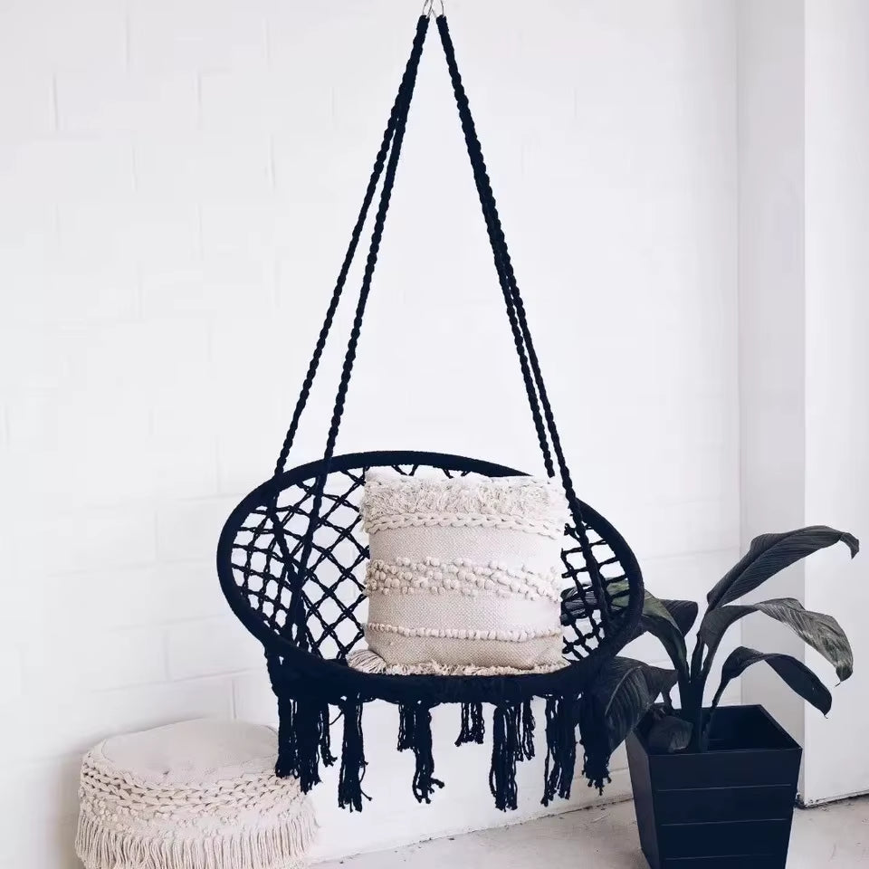 Nordic Style Hanging Basket Ins Hanging Chair Hammock Cotton Rope Woven Hanging Basket Tassel Swing Outdoor for Child Adult