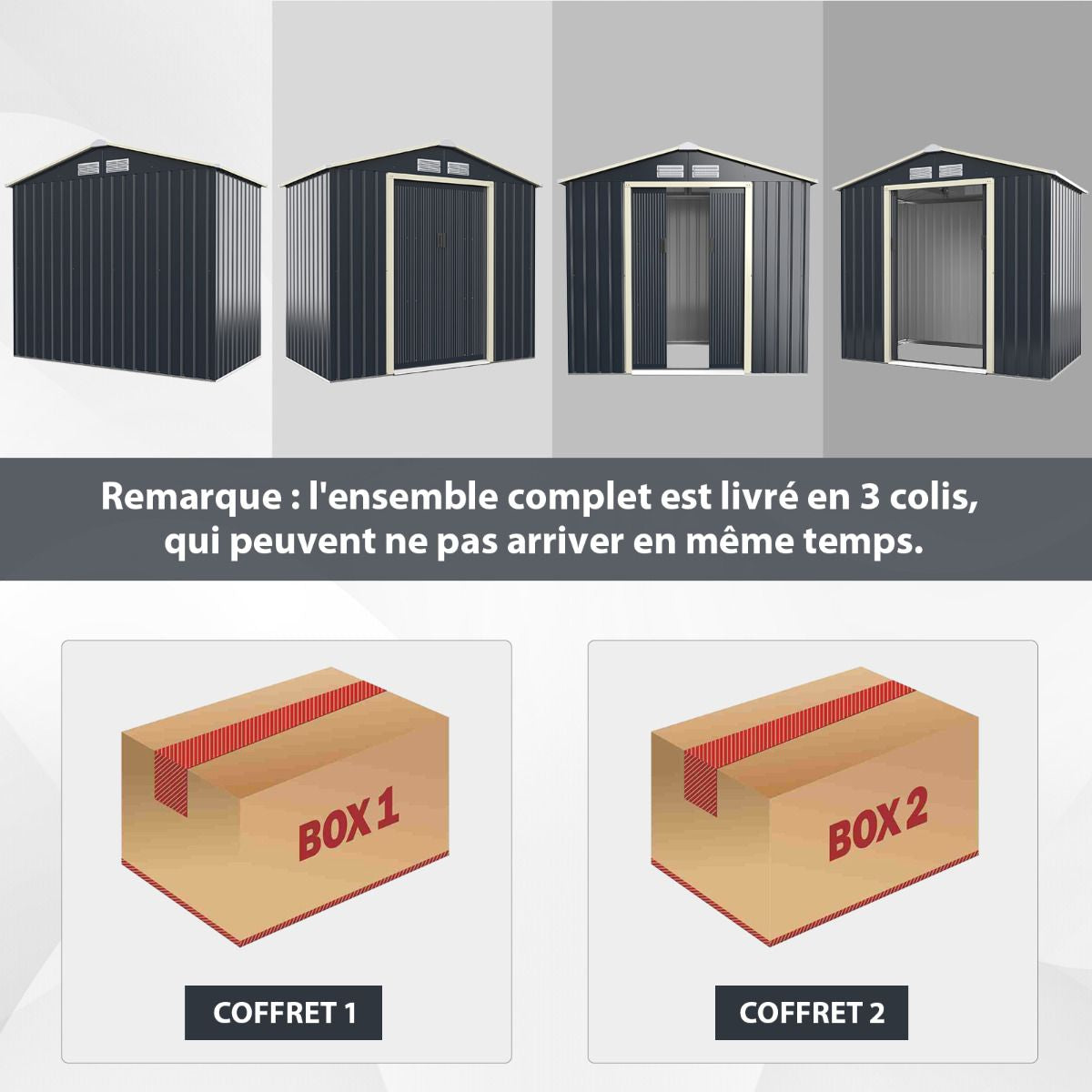 Abri De Jardin En Métal 4,07 ㎡ 213 X 191 X 195 Cm/2,71 ㎡ 213 X 127 X 195 Cm/1.36 ㎡ 213 X 64 X 195 Cm Avec 2 Portes Coulissantes Verrouillables 4 Trous D’Aération Gris Pour Vélo