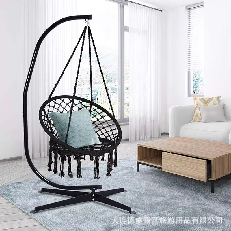 Nordic Style Hanging Basket Ins Hanging Chair Hammock Cotton Rope Woven Hanging Basket Tassel Swing Outdoor for Child Adult