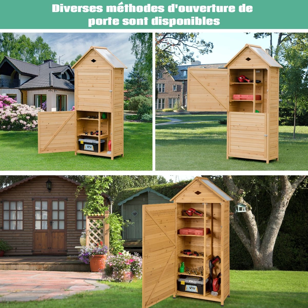 Abri De Jardin Extérieur À 5 Etagères Cabane Verrouillable En Bois De Sapin Toit En Tôle Galvanisée