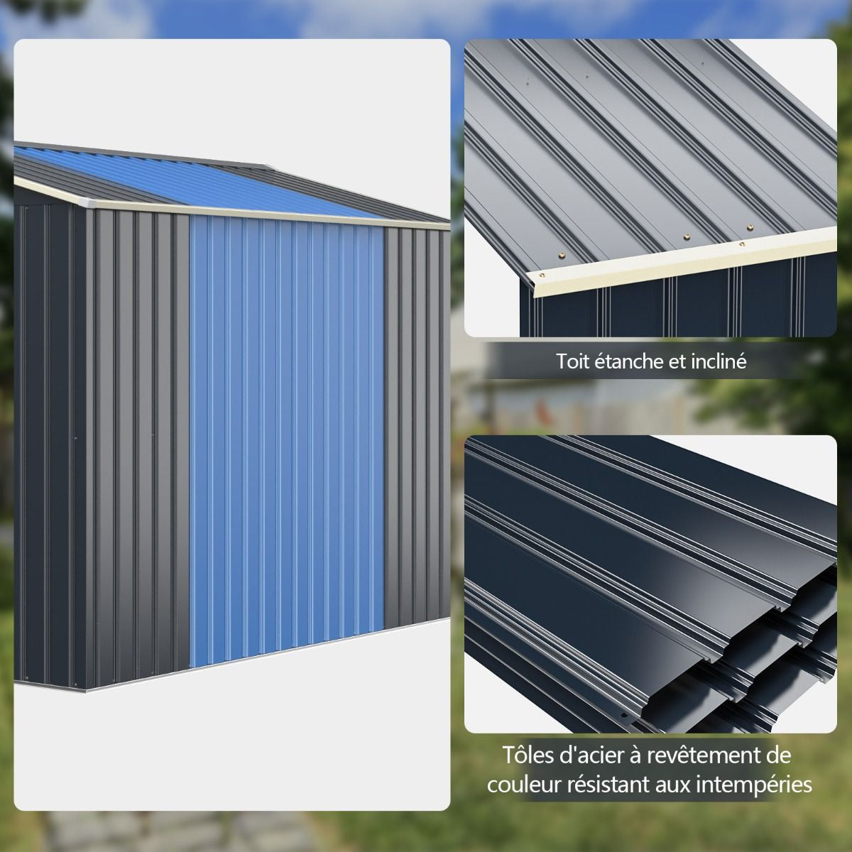 Abri De Jardin En Métal 4,07 ㎡ 213 X 191 X 195 Cm/2,71 ㎡ 213 X 127 X 195 Cm/1.36 ㎡ 213 X 64 X 195 Cm Avec 2 Portes Coulissantes Verrouillables 4 Trous D’Aération Gris Pour Vélo