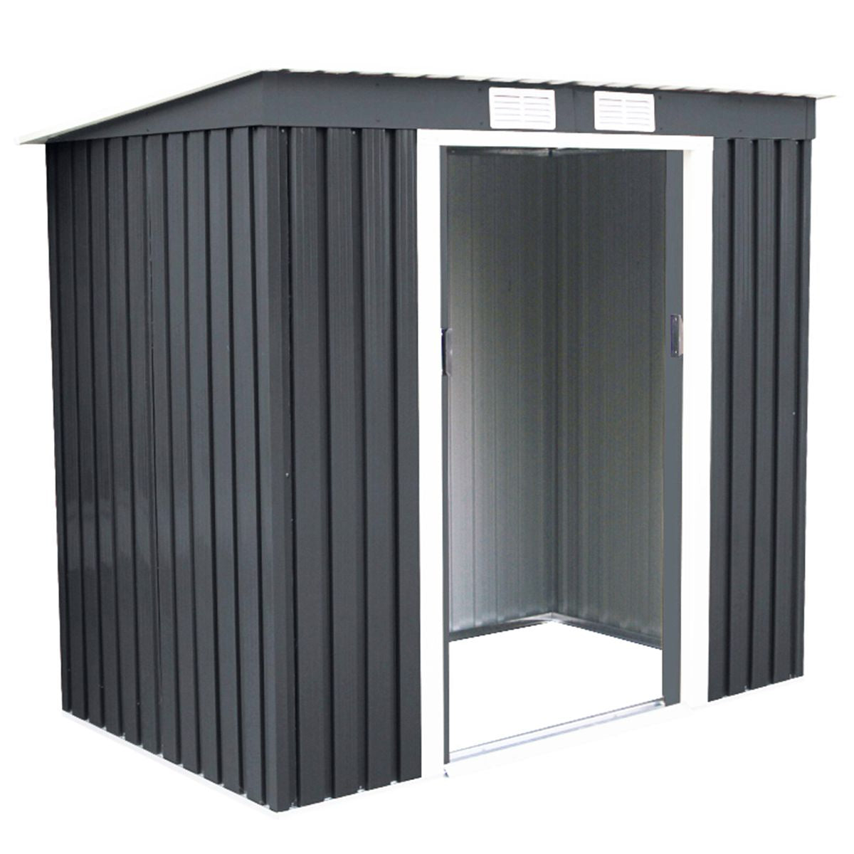 Abri De Jardin En Tôle Galvanisée Cabane De Rangement À Outils Porte Double 2 Aérations, 213X130X173Cm, Gris Et Blanc