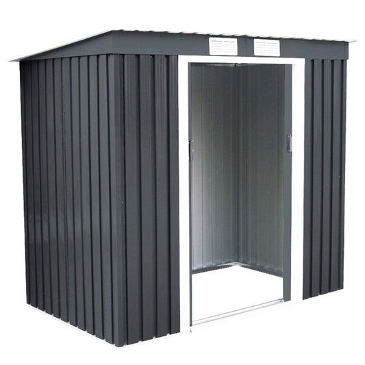 Abri De Jardin En Tôle Galvanisée Cabane De Rangement À Outils Porte Double 2 Aérations, 213X130X173Cm, Gris Et Blanc