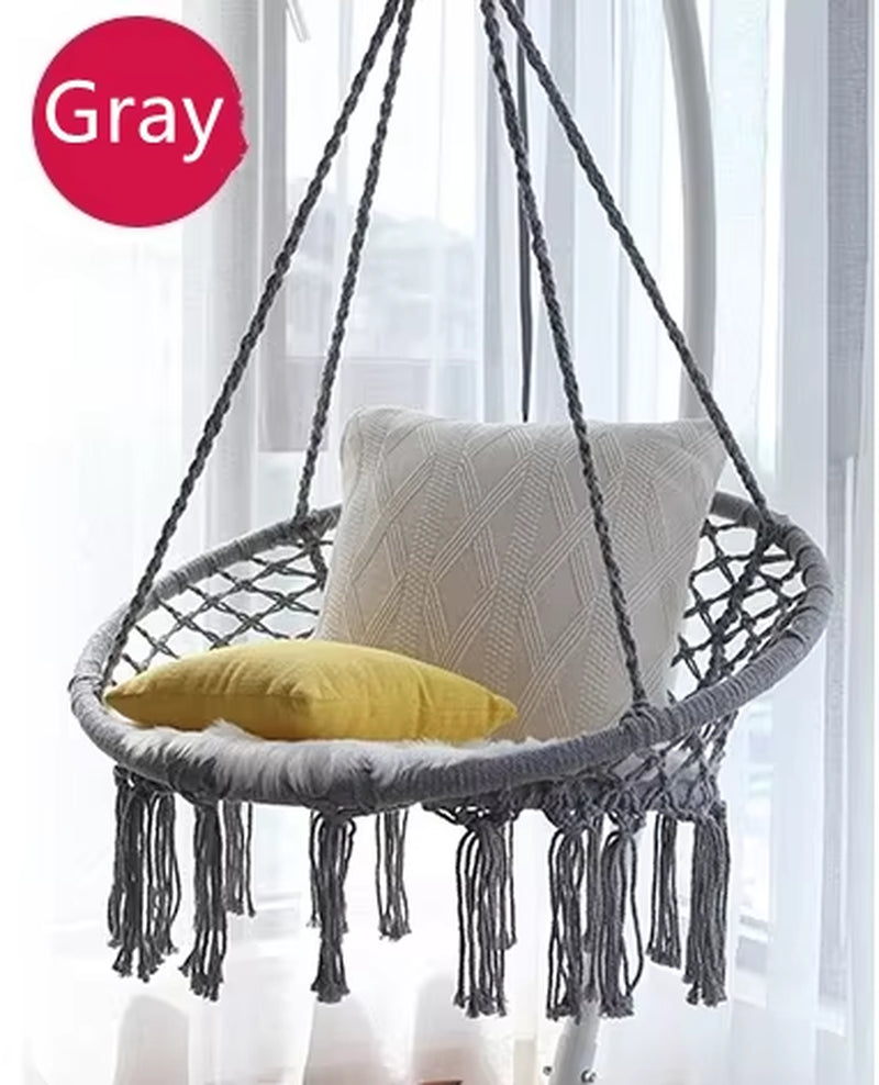 Nordic Style Hanging Basket Ins Hanging Chair Hammock Cotton Rope Woven Hanging Basket Tassel Swing Outdoor for Child Adult