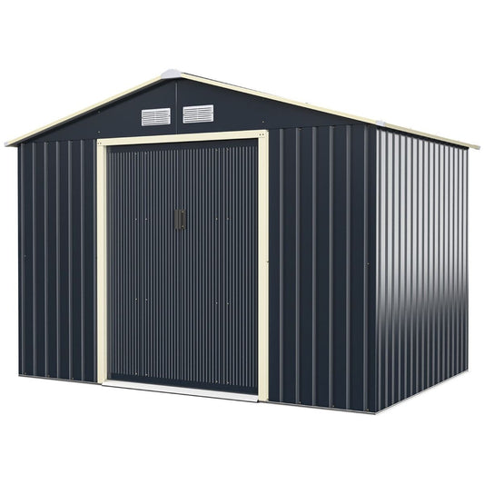 Abri De Jardin En Métal 5,29 ㎡277 X 191 X 202 Cm Avec 2 Portes Coulissantes Verrouillables 4 Trous D’Aération Gris Pour Vélo