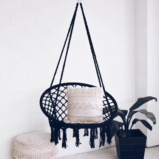 Nordic Style Hanging Basket Ins Hanging Chair Hammock Cotton Rope Woven Hanging Basket Tassel Swing Outdoor for Child Adult