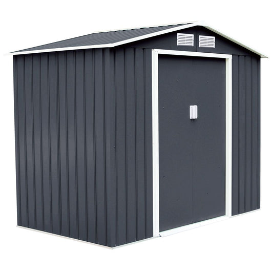 Abri De Jardin En Tôle Galvanisée Cabane De Rangement À Outils Porte Double 2 Aérations, 277X191X192Cm, Gris Et Blanc