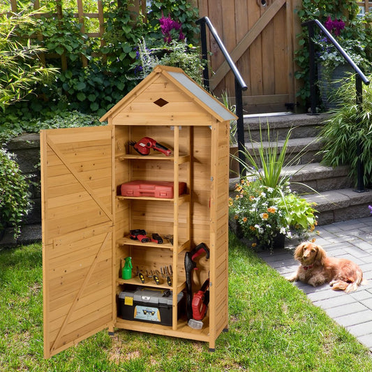 Abri De Jardin Extérieur À 5 Etagères Cabane Verrouillable En Bois De Sapin Toit En Tôle Galvanisée